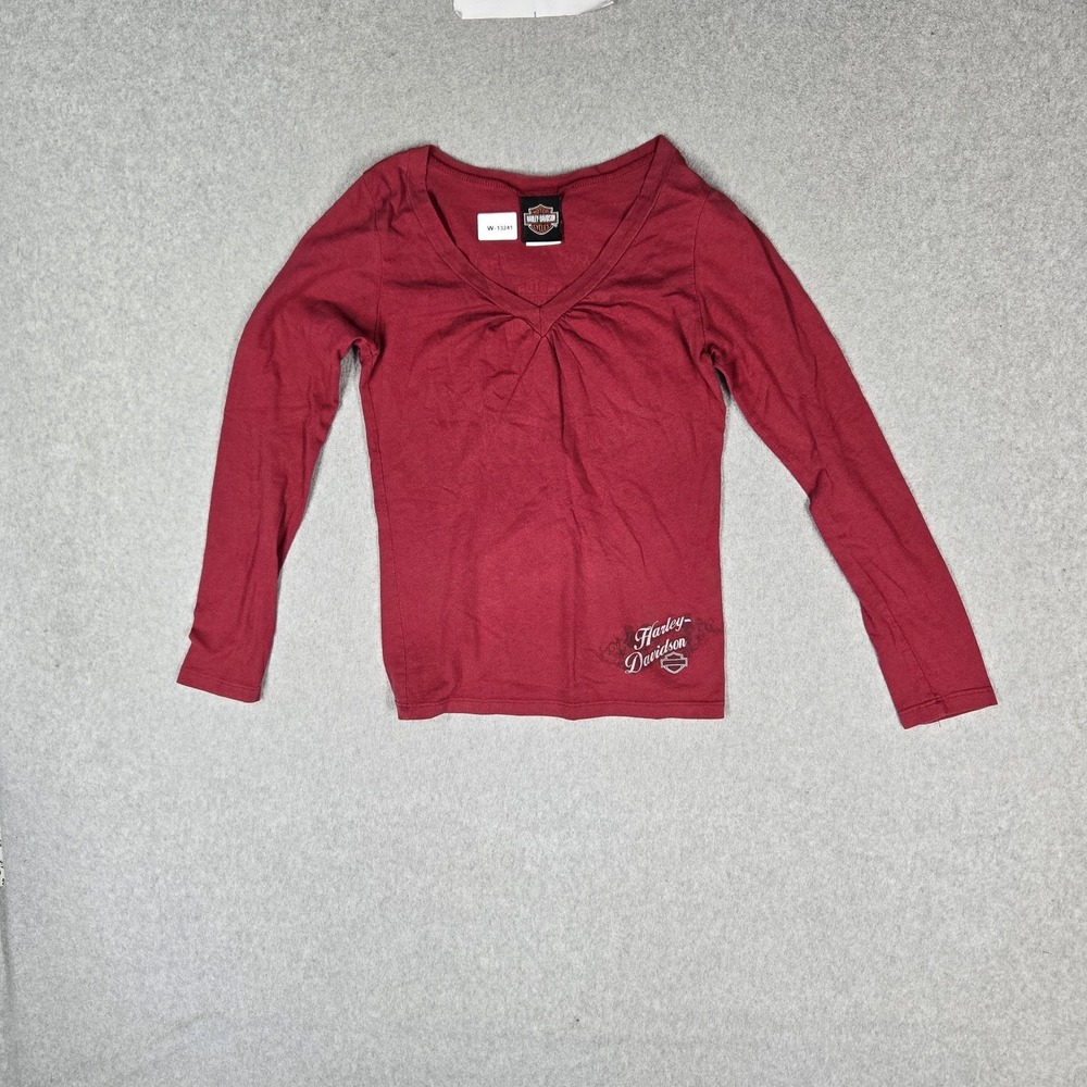 VINTAGE Harley-Davidson Women Shirt M Red Columbia OH Pullover Long Sleeve - Picture 11 of 12